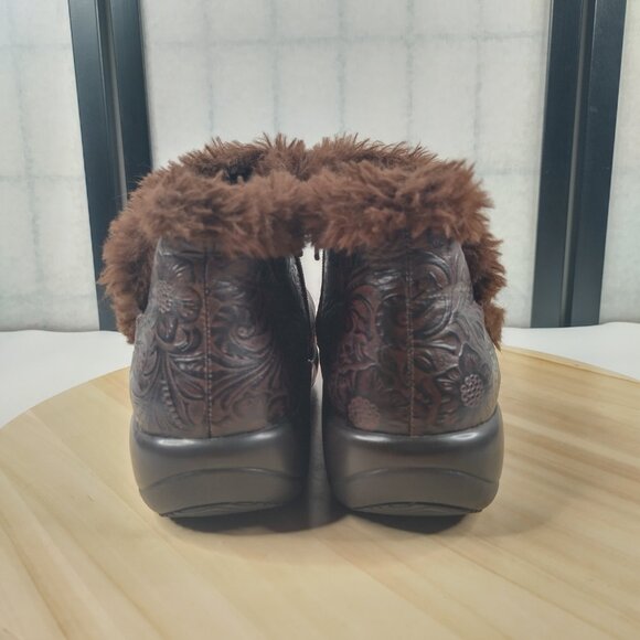 Alegria Meri Boots Tooled Leather & Faux Fur Brown Booties Women 37 / US 7 - Picture 6 of 12